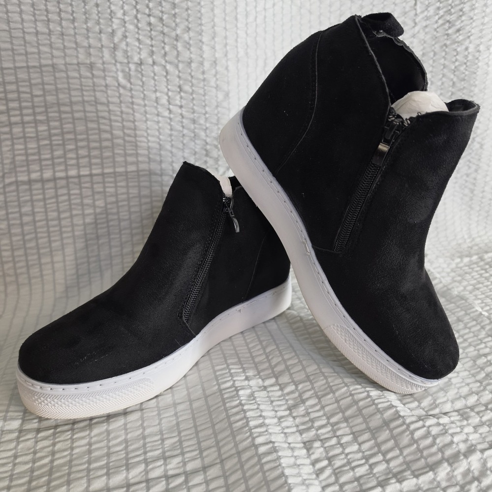 Bamboo High Top Slip On Fashion Sneakers Bootie Hidden Wedge Black 8.5